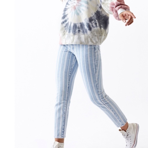 PacSun | NWT Blue White Double Striped Denim 5 Pocket Mom Indigo Wash Jeans 23 - Picture 2 of 5